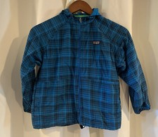 Kids Patagonia Jacket Hooded Blue Plaid Size 8 Long Sleeve Zip Front Nylon