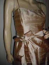 Watters,pure 100% silk,beige,visible silk threads,tassels,midi,sz2,boned,sheath