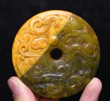7CM Chinese Hongshan Culture Old Jade Dragon loong Beast Phoenix Bird Yubi Yu Bi