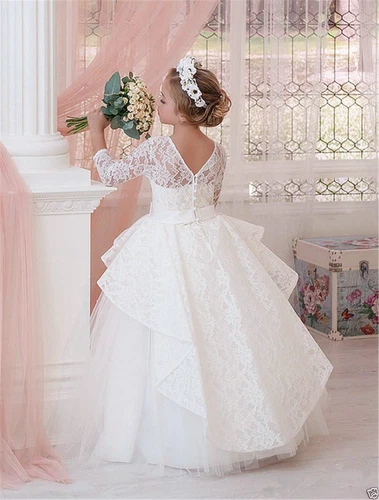 Abito damigella d'onore festa comunione ballo principessa sfilata matrimonio fiori ragazza - Foto 5 di 8