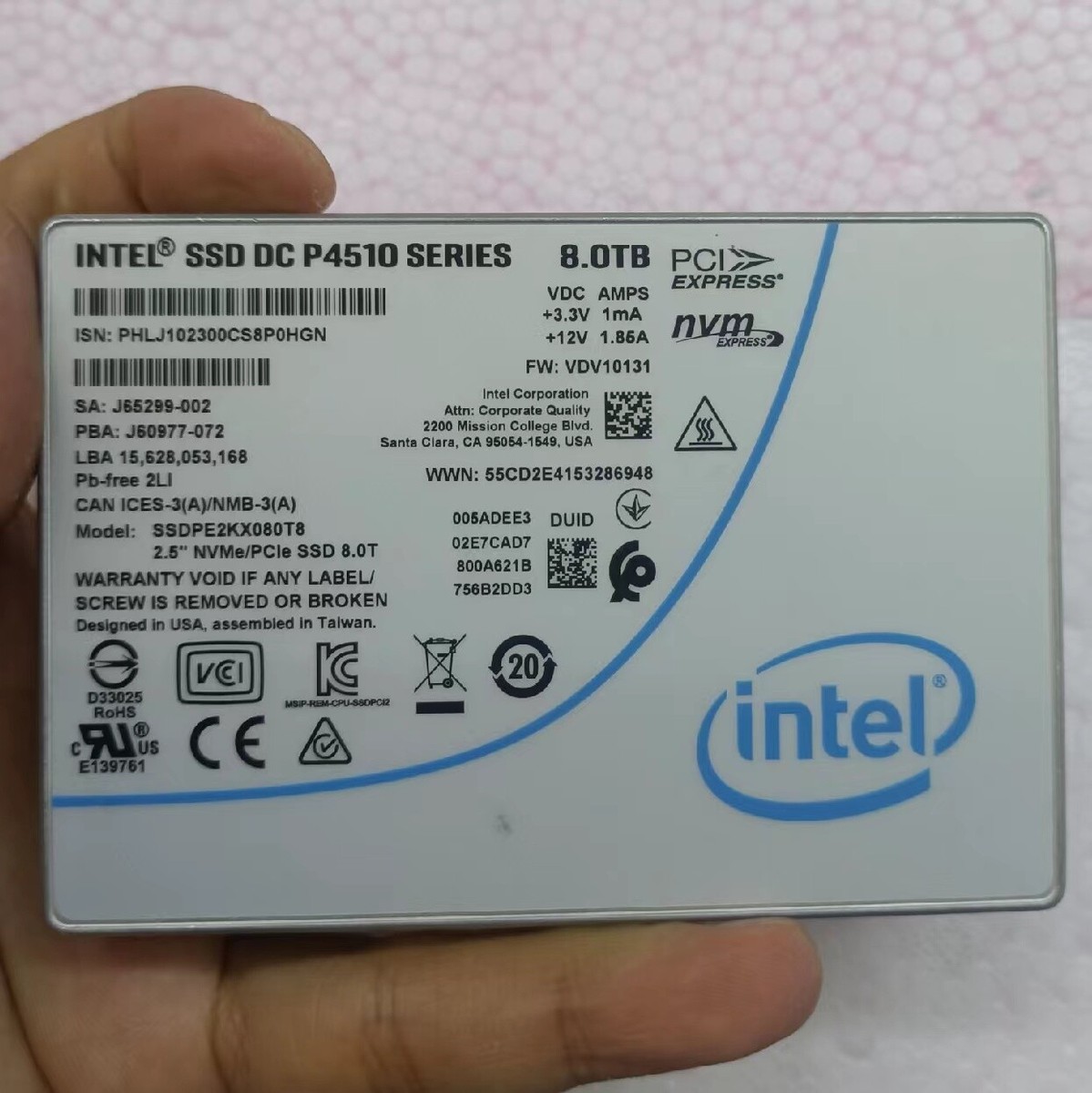 U 2 Dc P4510 8TB SSD P4510 Intel Series DC NVME SSDPE2KX080T8