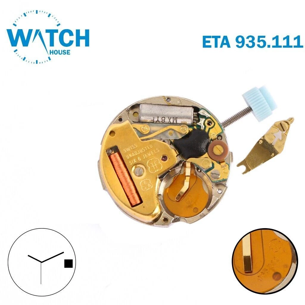 ETA ESA 935.111 Swiss Movement Quartz Movement With White Date Disk at 3