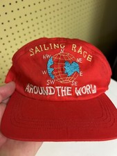NOS Kids Sailing Race Around The World Embroidered Hat Cap Vintage New Red