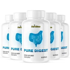 Pure Digest- Digestive Support- 5 Bottles- 300 Capsules