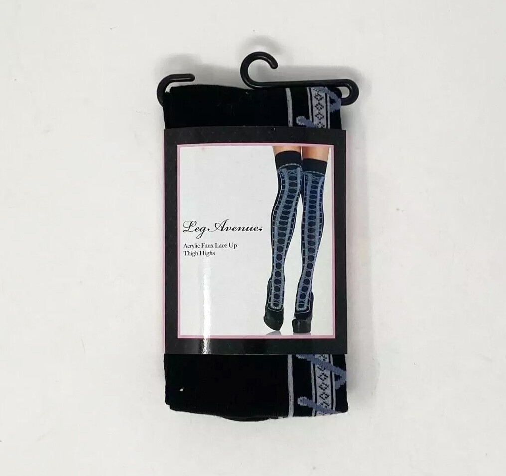 BLACK CORSET STOCKINGS HOLD UPS LACE UP THIGH HI HALLOWEEN DOLL FANCY DRESS