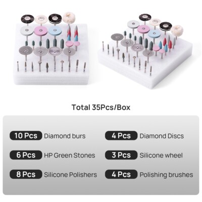 35pcs Dental HP Polishing Burs Brush/Wheels / Disc for Low Speed Handpiece