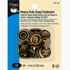 Dritz Heavy Duty Snap Fasteners, Antique Brass, Size 24 (5/8-Inch), 6 Ct 981-38