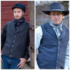 Wyoming Traders Mens Banker Button Up Pinstriped Wool Ranch Wear Cowboy Vest