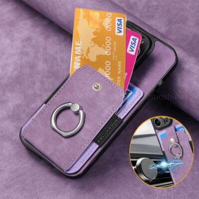 For iPhone 14 15 Pro Max 13 16 ShockProof Wallet Leather Card Holder Case Cover