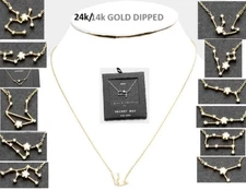  14k Gold Dipped Pendant Crystal Constellation Zodiac Chain Necklace Gift Box