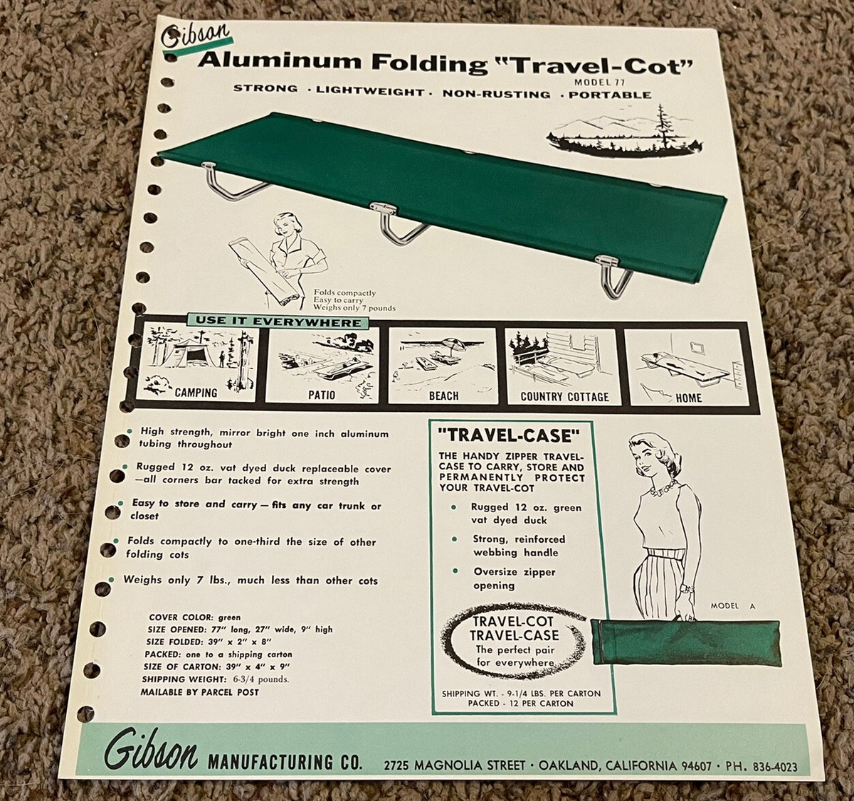 1965 GIBSON Aluminum Folding Travel Cot Camping Sales Flyer | eBay