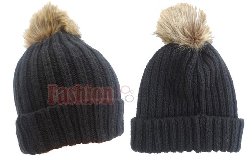ladies black pom pom hat