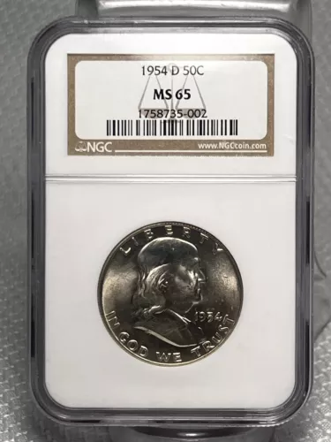 1954 D Franklin Half Dollar 50C MS65 Graded By NGC 