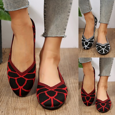 Womens Knit Dress Flats Comfort Slip On Round Toe Ballet Flat Shoes Soft Walking