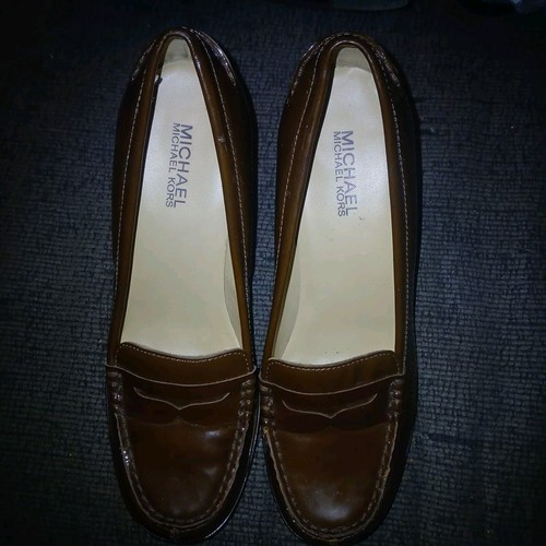 Michael MICHAEL KORS Buchanan Blrown Patent Leather Loafers Block Heel Pump 7M