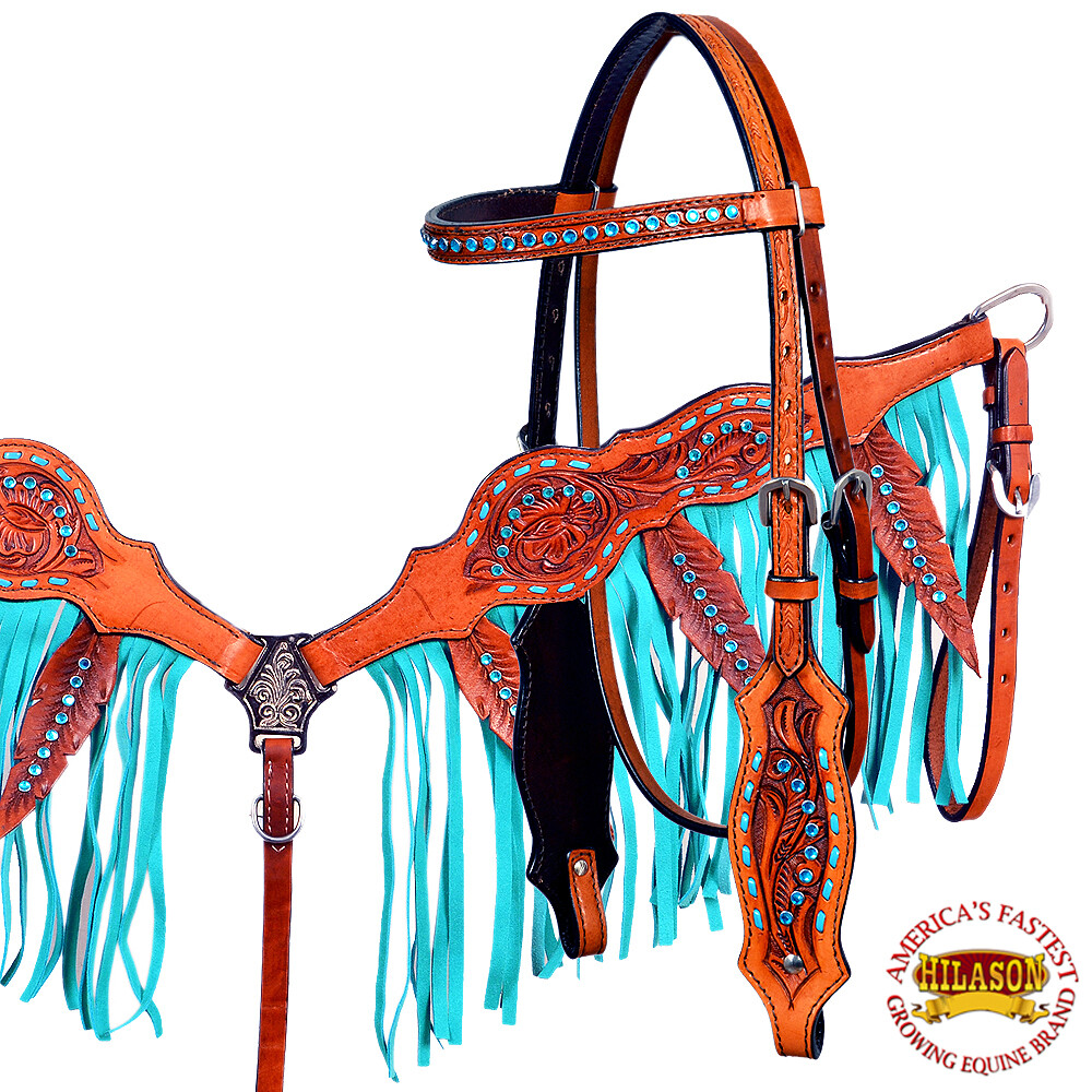 C -- Set Hilason caballo occidental Brida Cabezada pecho collar conjunto American Leather C -- Set Hilason caballo occidental Brida Cabezada pecho collar conjunto American Leather calidad de primera clase