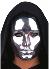 MENS ROBOTIC MASK SILVER MIRROR THE UNKNOWN MASQUERADE FANCY DRESS METALLIC