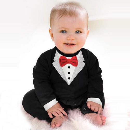 Newborn Baby Boy Girl Formal Suit Tuxedo Romper Jumpsuit Bodysuit Clothes Outfit - Picture 4 of 5