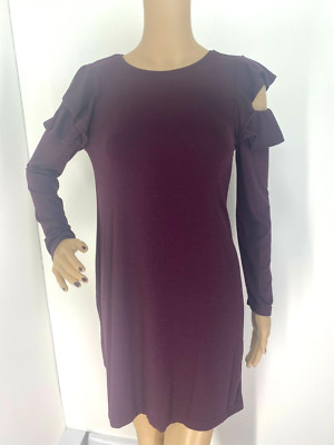 WHITE HOUSE BLACK MARKET   CABERNET COLD SHOULDER RUFFLED DRESS SIZE: SP NWT