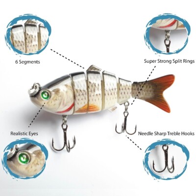 Multi Jointed Bait 6-Segment Fishing Lures Swimbait Bass Tackle 3 PCS / 3  COLORS | eBay