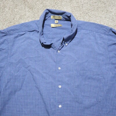 Arrow Blue Checkard Microtech Rayon Casual Long Sleeve Adult Men's Size 2XL XXL
