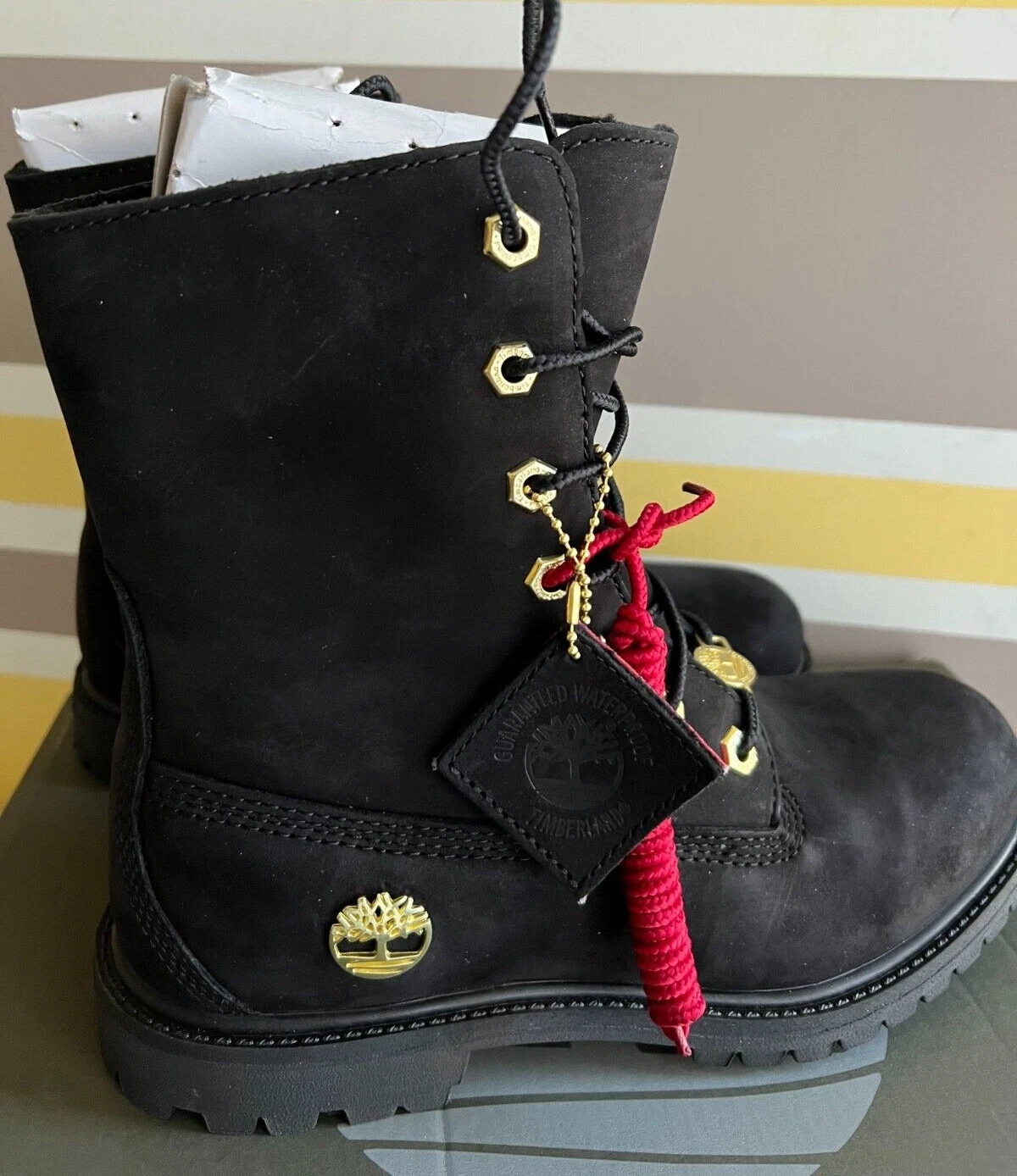 Nuovi stivali in pelle scamosciata nera originali Timberland WP pieghevoli in pile taglia 7