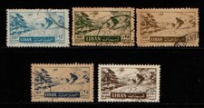 Lebanon 1955 1957 Skiers selection to 100p SG522-23, 525, 568, 570 Used