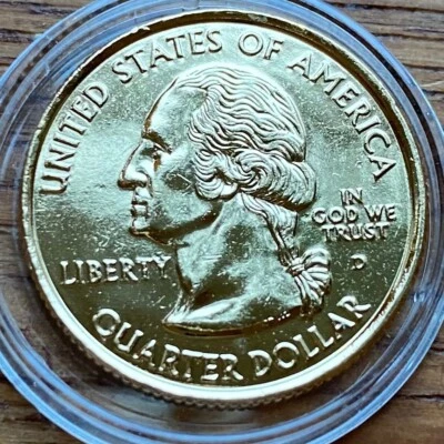PIECE DE 25 CENTS QUARTER USA DORÉ A L’OR FIN, 2001 D NEW YORK (1097) - Photo 1/2