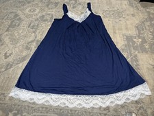Ekouaer Women's Sleeveless Nightgown Size Medium Blue Lace Chemise Rayon Blend