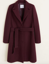 Burgundy Wool Belted Coat New With Tags Medium Uk