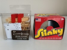 Classic Toy Lot Collection 2 Slinky, Wooden Brain Teaser Pocket Size Game