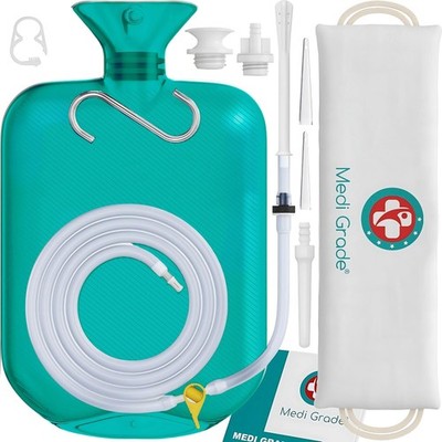 Enema Kit For Adults 0.53 Gal Transparent Hands-Free W/One-Way Valve 4 Tips Bag