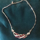 Vintage CORO Gold-tone Choker Necklace Red Ruby & Clear Baguettes Rhinestone — photo 2