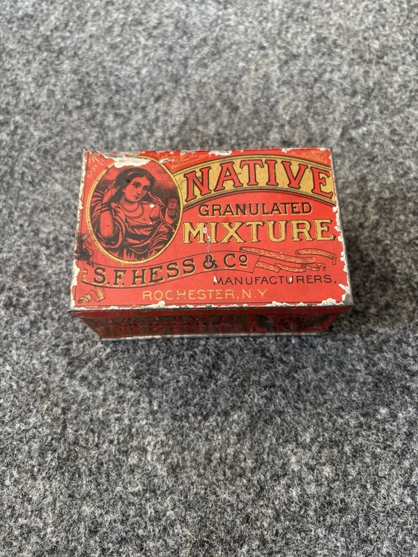 Vtge Early 1900's NATIVE GRANULATED  MIXTURE S.F.  HESS &Co Advertising TIN