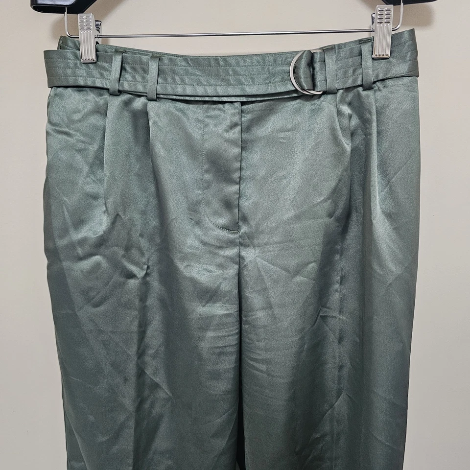 Pantalones de chándal Anthropologie Maeve satinados para mujer talla 6 verde con cinturón paracaídas Foto 3 de 4