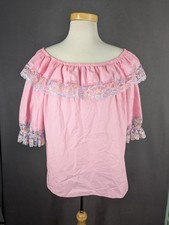 Vintage Malco Modes Pink Square Dance Top Shirt Womens Large
