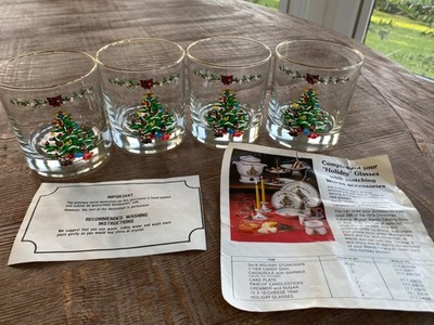 NEW 1979 Set 4 WARDS 24kt Gold Christmas Glasses Lowball Whiskey Retro Vtg Bar