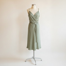 Sage Green Satin Cowl Neck Wrap Dress