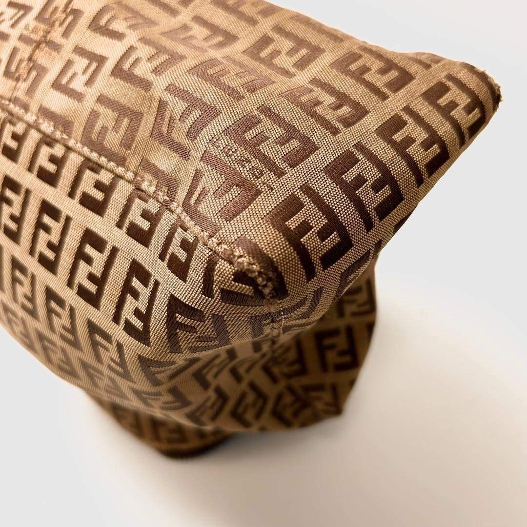 FENDI Zucchino Canvas One-Shoulder Bag Brown Authentic