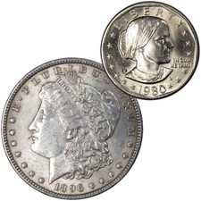 1896 Morgan Dollar AU About Uncirculated with 1980 S SBA$ BU Uncirculated