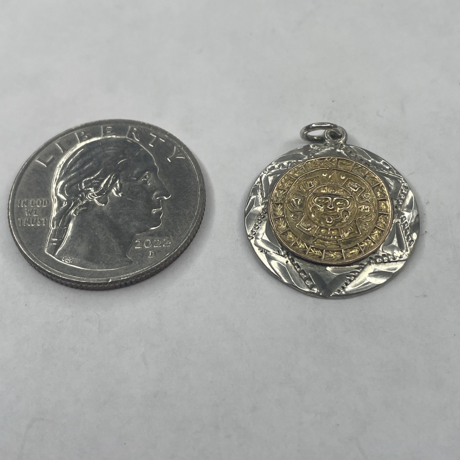 Solid Sterling Mayan/ Aztec Calendar Medallion Pe… - image 3