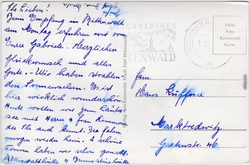 Mittenwald widok ulicy ze starymi samochodami zdjęcie pocztówka 1959 - Zdjęcie 3 z 3