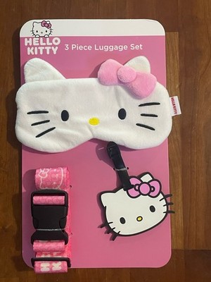 3er Set Hello Kitty Reiseset, Schlafbrille, Kofferband und Kofferanhänger