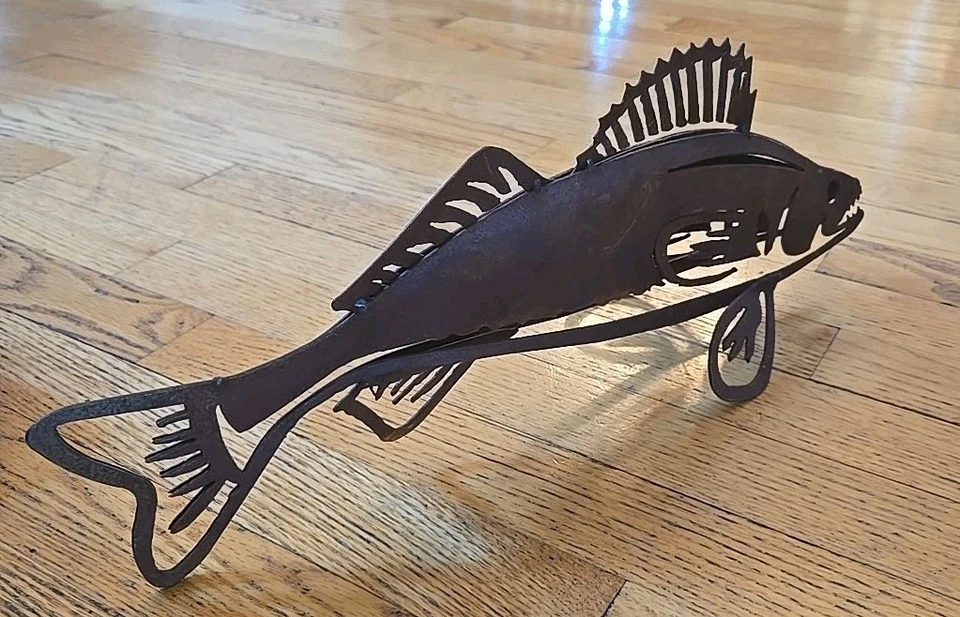 Arte en metal Walleye escultura peces lago hogar cabaña decoración 18 pulgadas Foto 4 de 4