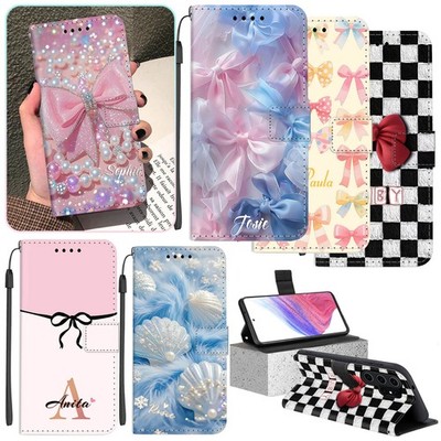 Bow Customizable Leather Case Flip Cover For Samsung Galaxy A16 A17 A36 S25 S26+