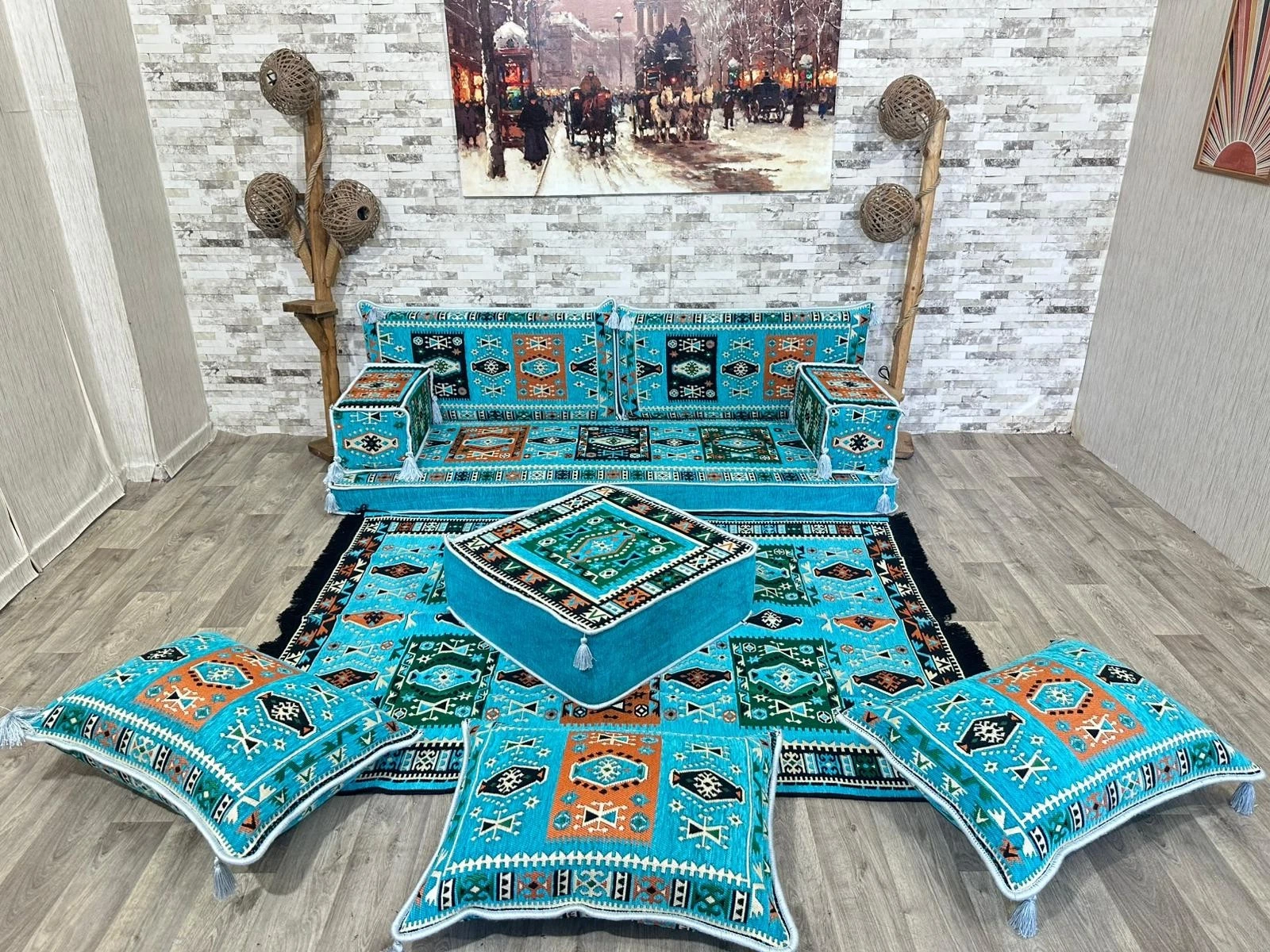 Arabic seating area, Oriental sofa, Sark Kösesi, seat cushion, floor sofa