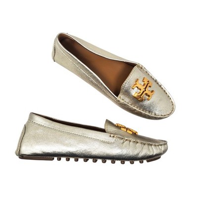 Tory Burch Everly Driver Loafer Flat Metallic Gold Leather 141377 Size US 7.5 M