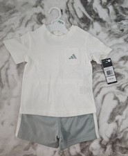 Adidas Off White 2 PC Boys Short Set