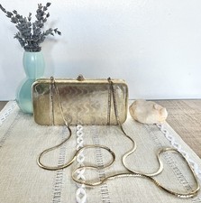 Judith Lieber Vintage Swarovski Crystal Trim Gold Minaudiere w/ Shoulder Chain