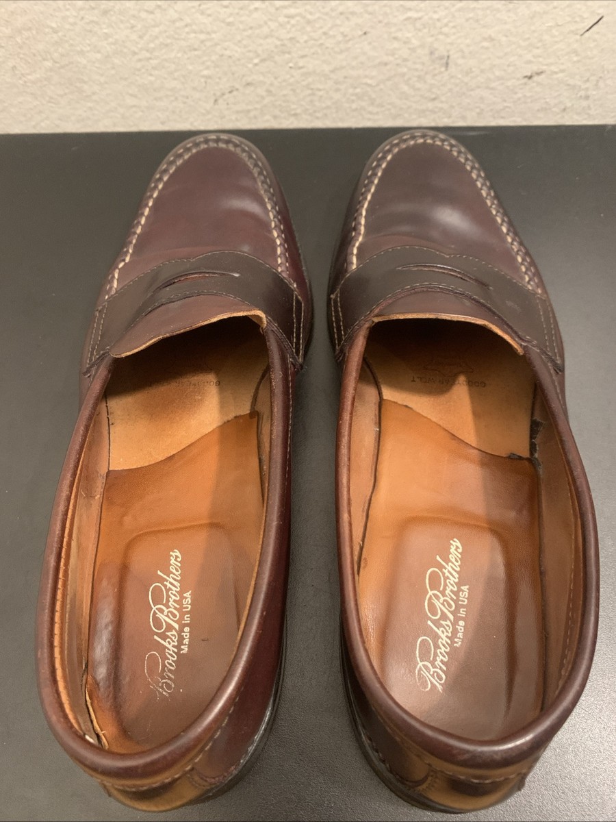 BROOKS BROTHERS 00033 SHELL CORDOVAN STRAP PENNY LOAFER SHOES Men